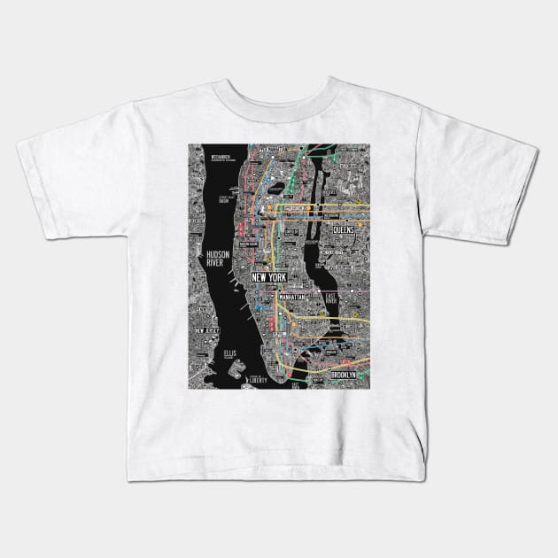 New york city subway street map Kids T-Shirt by ol1ie